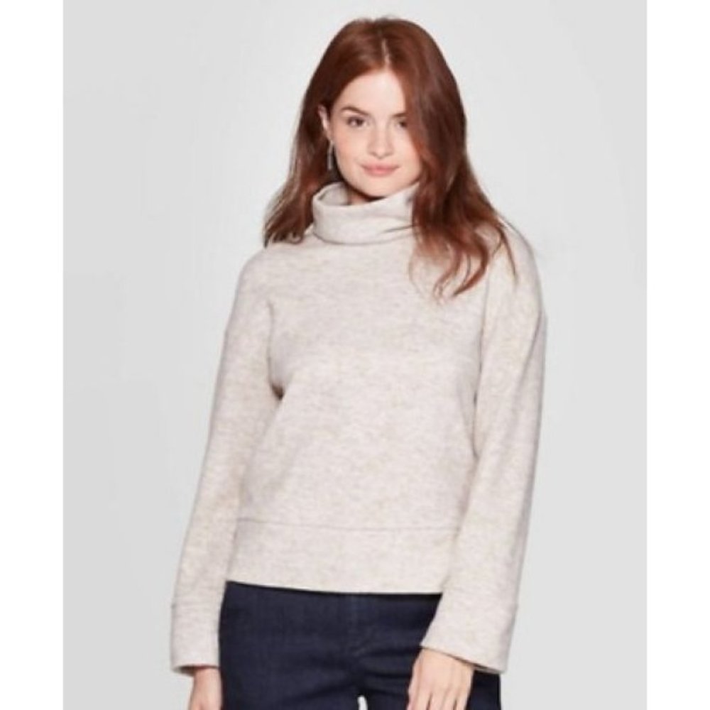 Women's A New Day High Turtleneck Pullover Sweater Heathered Tan Size Medium NEW